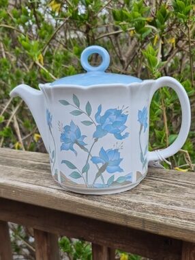 Saddler Teapot Made In England Blue Iris Floral Pattern